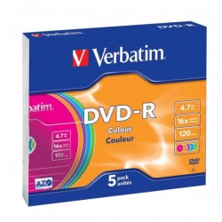 VERBATIM DVD-R 4.7GB 16X COLOR SLIM 5.PZ   S
