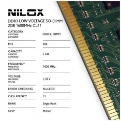 NILOX PC COMPONENTS RAM DDR3L SO-DIMM 2GB 1600MHZ CL11