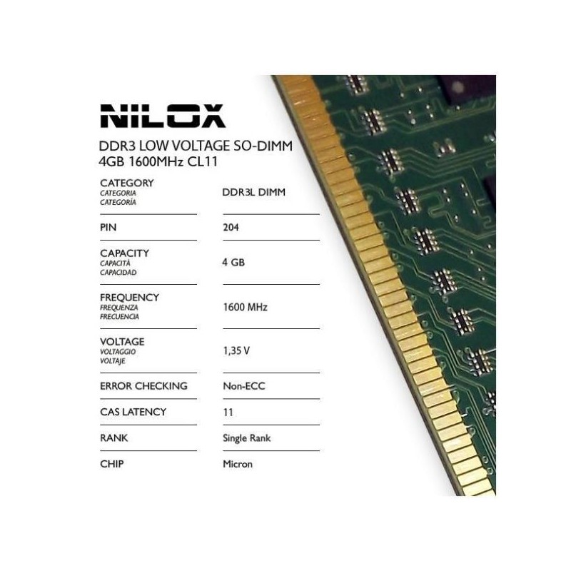 NILOX PC COMPONENTS RAM DDR3L SO-DIMM 4GB 1600MHZ CL11